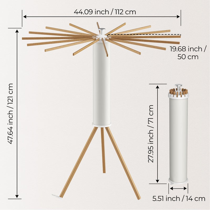 SUNOUTLY Tripod Clothes Drying Rack, Garment Rack Portable and Foldable Space Saving Laundry Drying Rack - Dryer Rack Clothing Floor Folding Balcony Bedroom Household (Beige(Wood), 16 rods) - Image 2