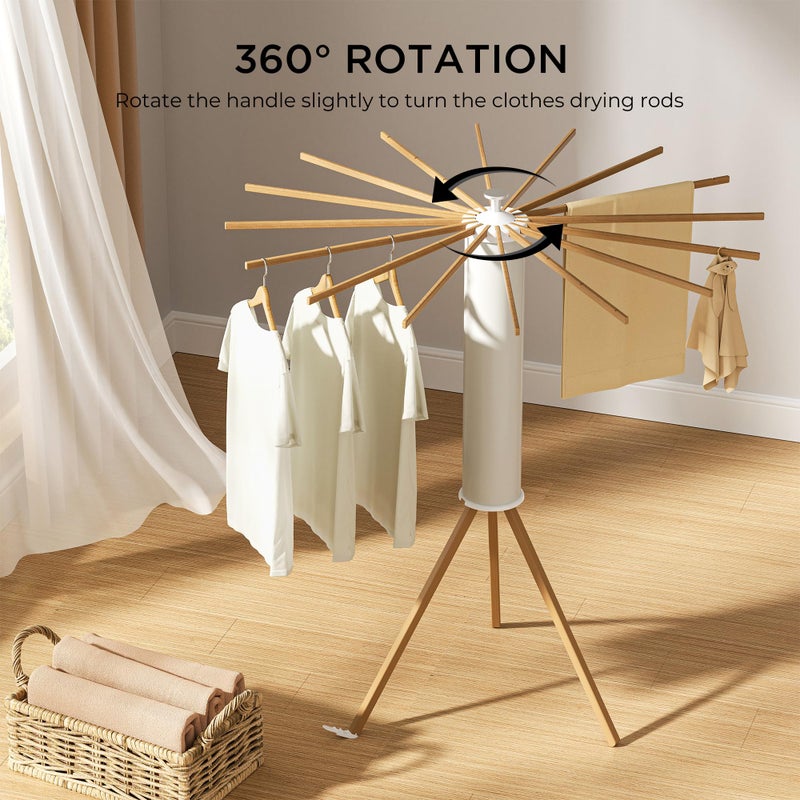 SUNOUTLY Tripod Clothes Drying Rack, Garment Rack Portable and Foldable Space Saving Laundry Drying Rack - Dryer Rack Clothing Floor Folding Balcony Bedroom Household (Beige(Wood), 16 rods) - Image 3