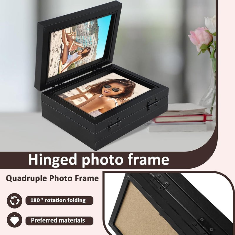 2Pcs 4x6 Inch Hanging Picture Frames with 4 Openings, Multiple Wooden Desk Picture Frames with Glass Front, Rustic Wooden Photo Collage Frame Picture Frame for Office Tabletop or Wall Decor - Image 3