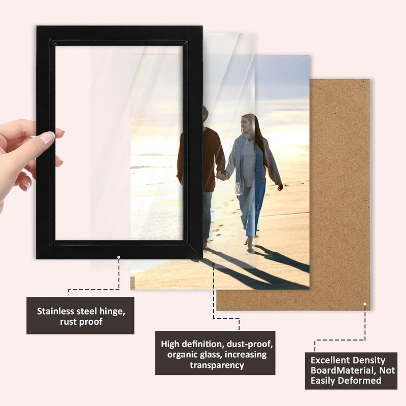2Pcs 4x6 Inch Hanging Picture Frames with 4 Openings, Multiple Wooden Desk Picture Frames with Glass Front, Rustic Wooden Photo Collage Frame Picture Frame for Office Tabletop or Wall Decor - Image 4