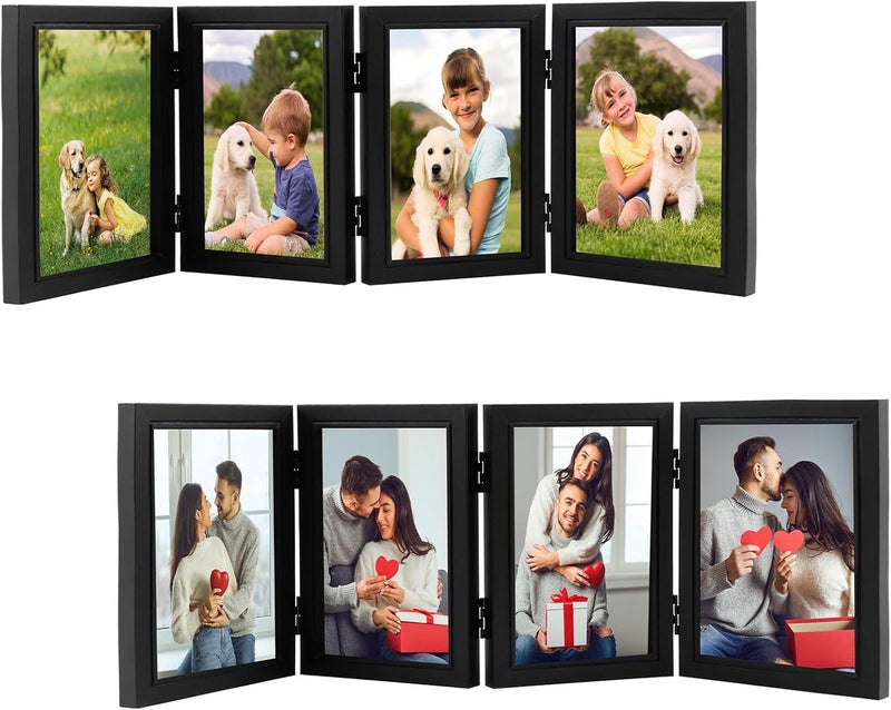 2Pcs 4x6 Inch Hanging Picture Frames with 4 Openings, Multiple Wooden Desk Picture Frames with Glass Front, Rustic Wooden Photo Collage Frame Picture Frame for Office Tabletop or Wall Decor - Image 1