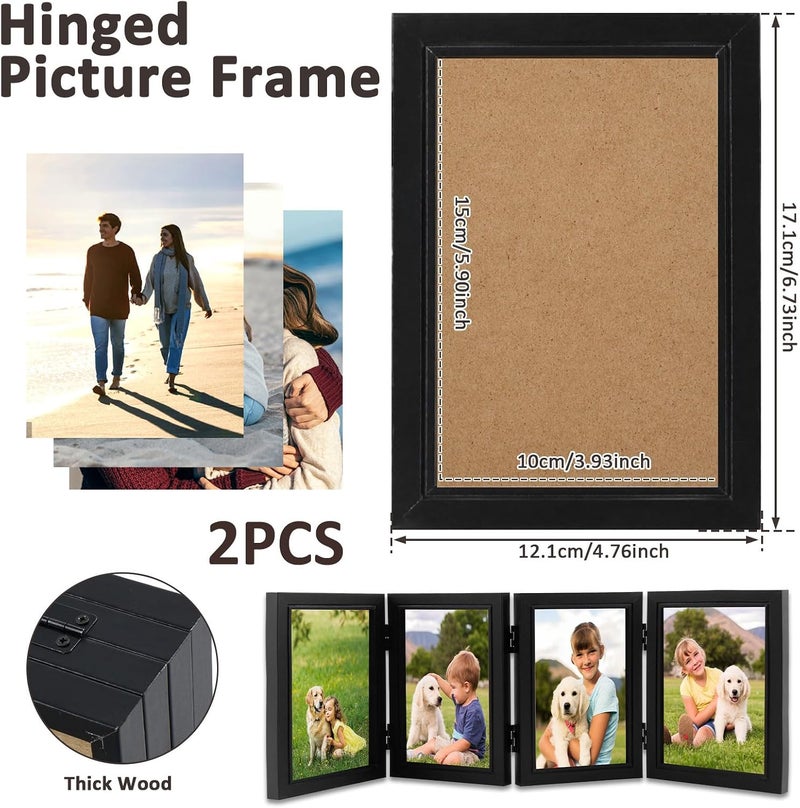 2Pcs 4x6 Inch Hanging Picture Frames with 4 Openings, Multiple Wooden Desk Picture Frames with Glass Front, Rustic Wooden Photo Collage Frame Picture Frame for Office Tabletop or Wall Decor - Image 2