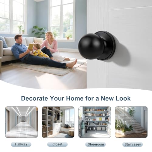 KNOBWELL Matte Black Closet Door Knob, Interior Door Knobs with Round Ball Knob for Passage Hallway, Keyless Non-Locking Indoor Door Knobset, 2 Pack - Image 4