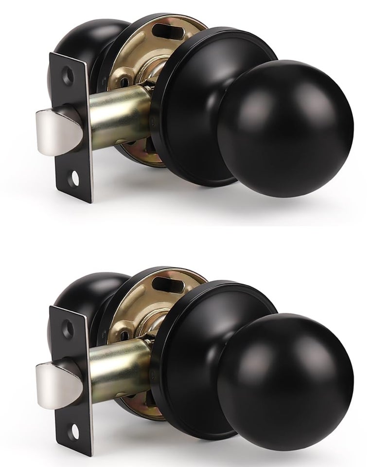 KNOBWELL Matte Black Closet Door Knob, Interior Door Knobs with Round Ball Knob for Passage Hallway, Keyless Non-Locking Indoor Door Knobset, 2 Pack - Image 1