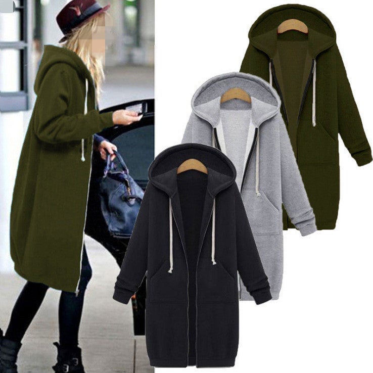 2021 Autumn Winter Brushed Fleece Hoodie Cardigan Army Green 