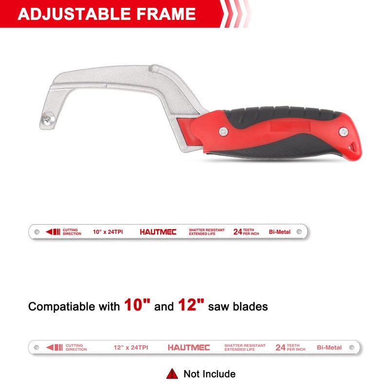HAUTMEC Mini Hacksaw â€“ Compact Hand Hack Saw Metal Frame With 1 PCS Bimetal HSS Blade, Especially Cuts in Tight Hard-Reach Spaces, HT0035-PL - Image 2