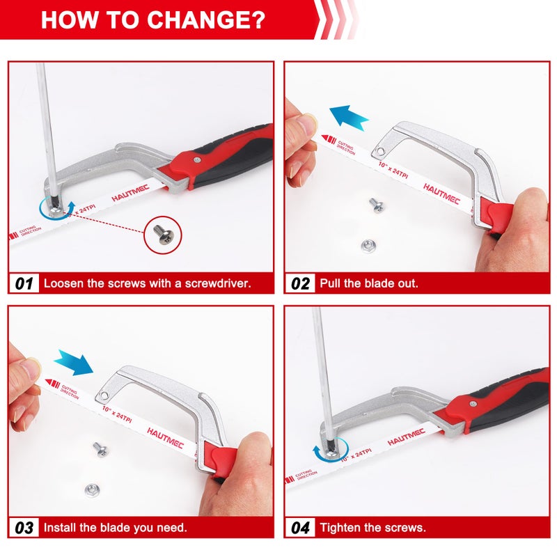 HAUTMEC Mini Hacksaw â€“ Compact Hand Hack Saw Metal Frame With 1 PCS Bimetal HSS Blade, Especially Cuts in Tight Hard-Reach Spaces, HT0035-PL - Image 3