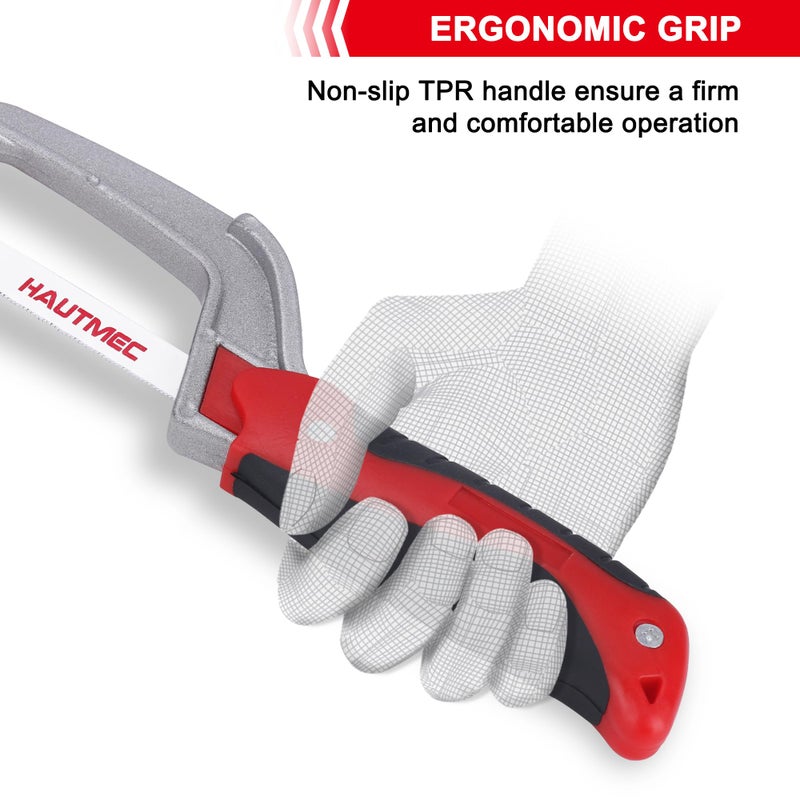 HAUTMEC Mini Hacksaw â€“ Compact Hand Hack Saw Metal Frame With 1 PCS Bimetal HSS Blade, Especially Cuts in Tight Hard-Reach Spaces, HT0035-PL - Image 5