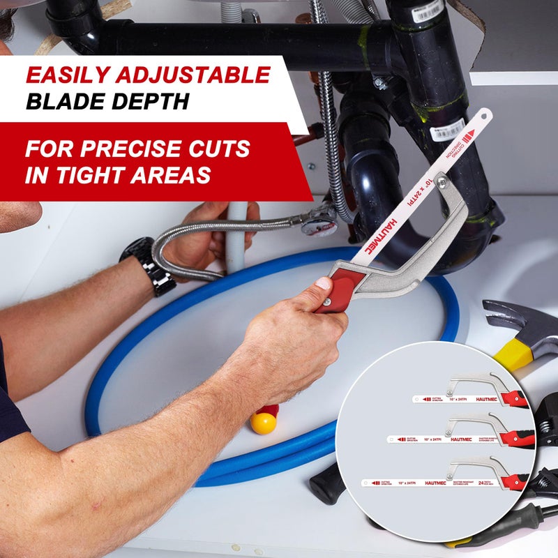 HAUTMEC Mini Hacksaw â€“ Compact Hand Hack Saw Metal Frame With 1 PCS Bimetal HSS Blade, Especially Cuts in Tight Hard-Reach Spaces, HT0035-PL - Image 4