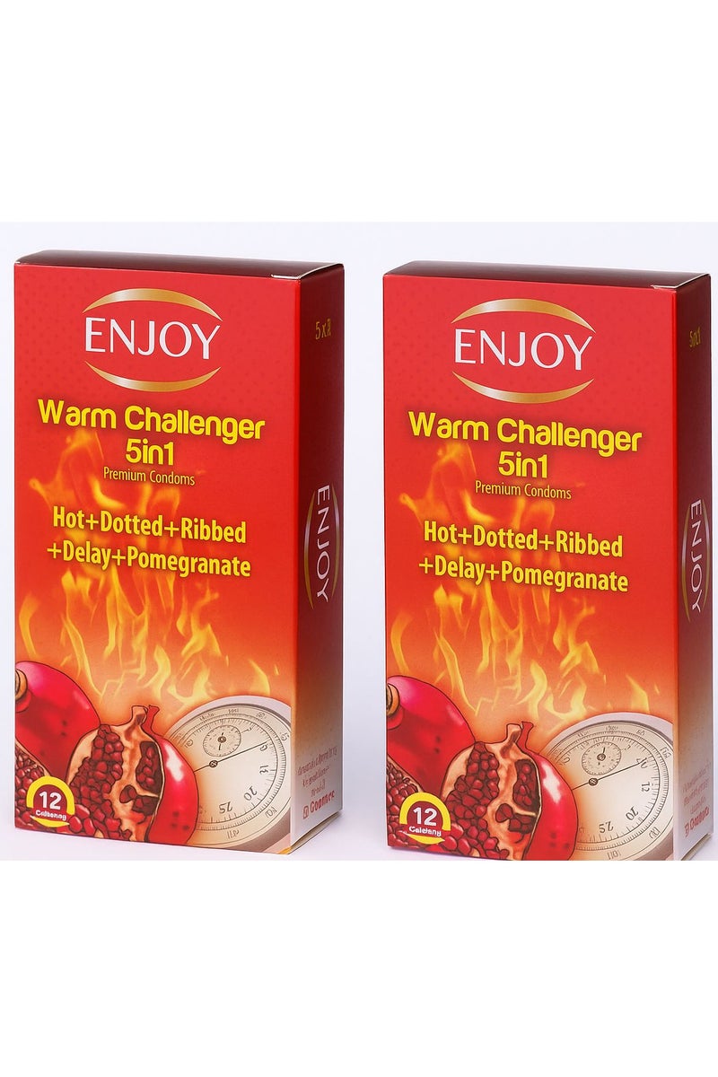 مجموعة واقيات ذكرية وورم تشالنجر 5 في 1 فاخرة من عبوتين - 12 قطعة في كل عبوة - Image 1