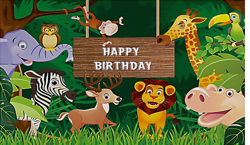 Backdropon Jungle Safari Animal Themed Happy Birthday Design Backdrop for Birthday Decoration Traditional/Background Curtain Cloth for Party/Festival Size 3 Feet Height and 5 Feet Width(3 * 5) - Image 4