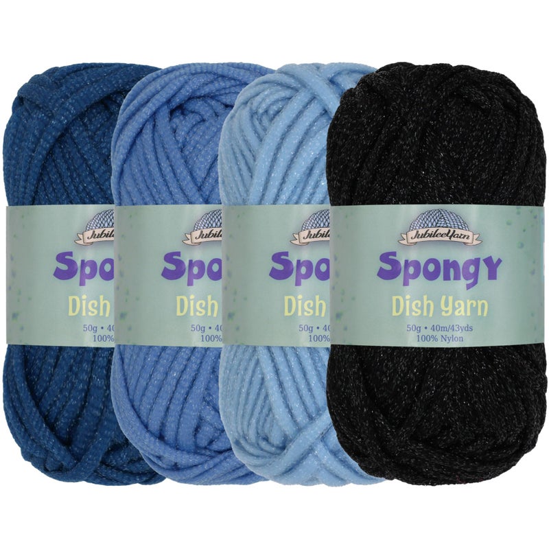 JubileeYarn Spongy Dish Yarn  50gSkein Chunky Nylon Dishcloth  Shades of Blue  4 Skeins
