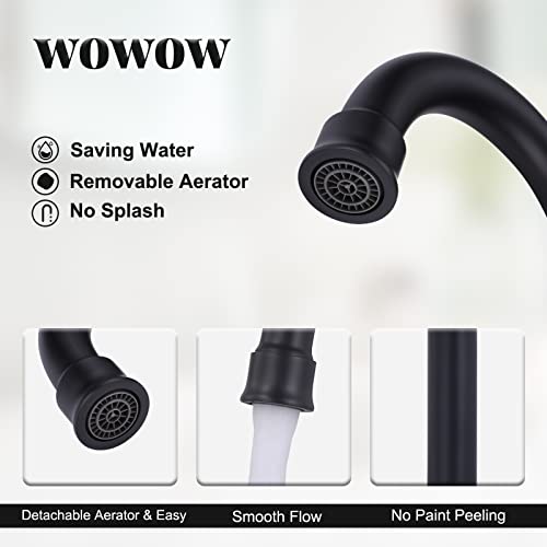 WOWOW 2 Handle Bathroom Faucet Matte Black Bathroom Sink Faucet Widespread Faucet with Pop Up Drain Brass Bathroom Faucet 3 Hole Vanity Faucet 8 Inch Basin Faucet - Image 3