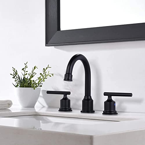 WOWOW 2 Handle Bathroom Faucet Matte Black Bathroom Sink Faucet Widespread Faucet with Pop Up Drain Brass Bathroom Faucet 3 Hole Vanity Faucet 8 Inch Basin Faucet - Image 4
