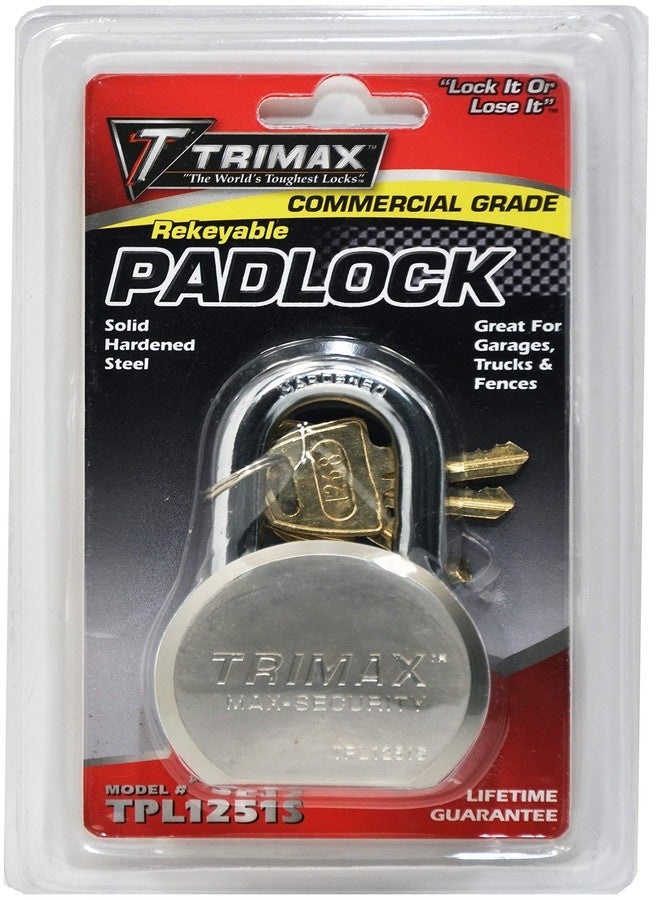 Trimax قفل تريماكس TPL1251S من الفولاذ الصلب المقوى، مقاس 64 مم، بقطر 1.25 بوصة × 11 مم، قابل لإعادة التشفير، مطلي بالكروم - Image 3