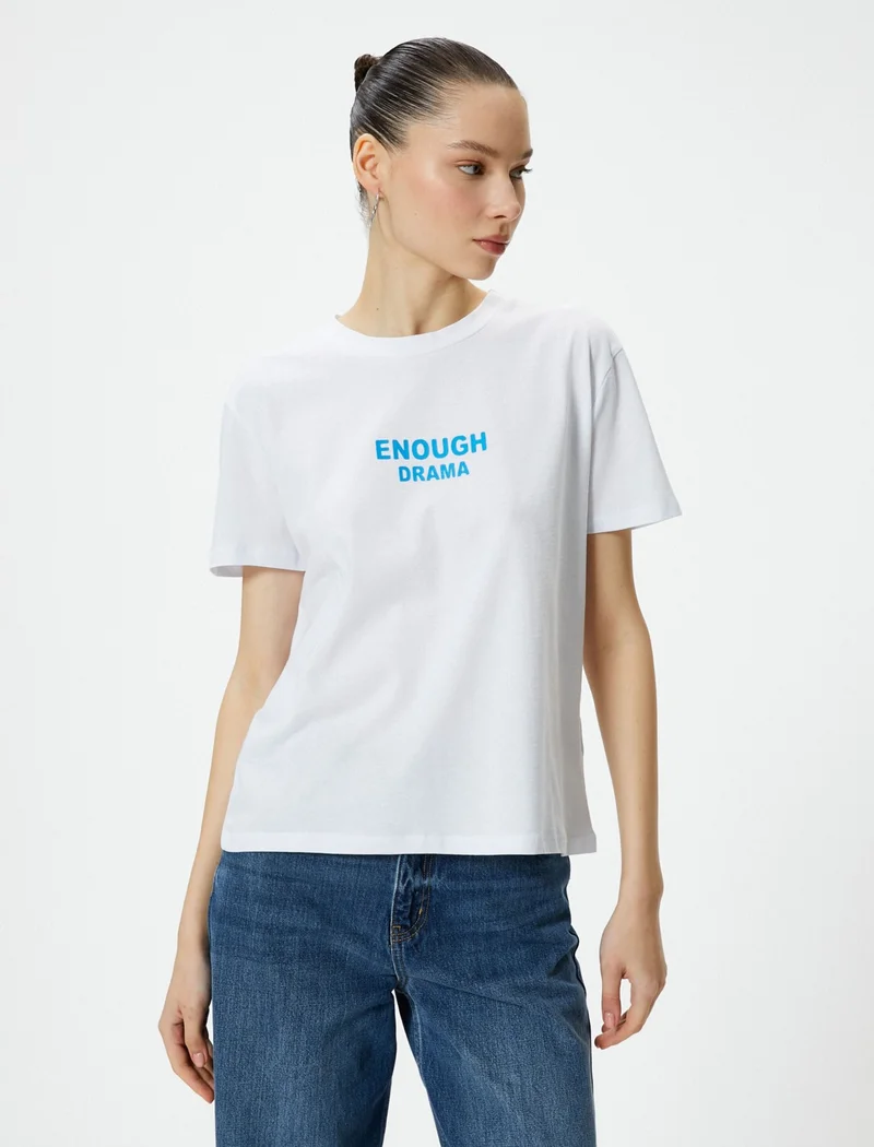 KOTON Cotton Printed T-Shirt Short Sleeve Crew Neck Cotton