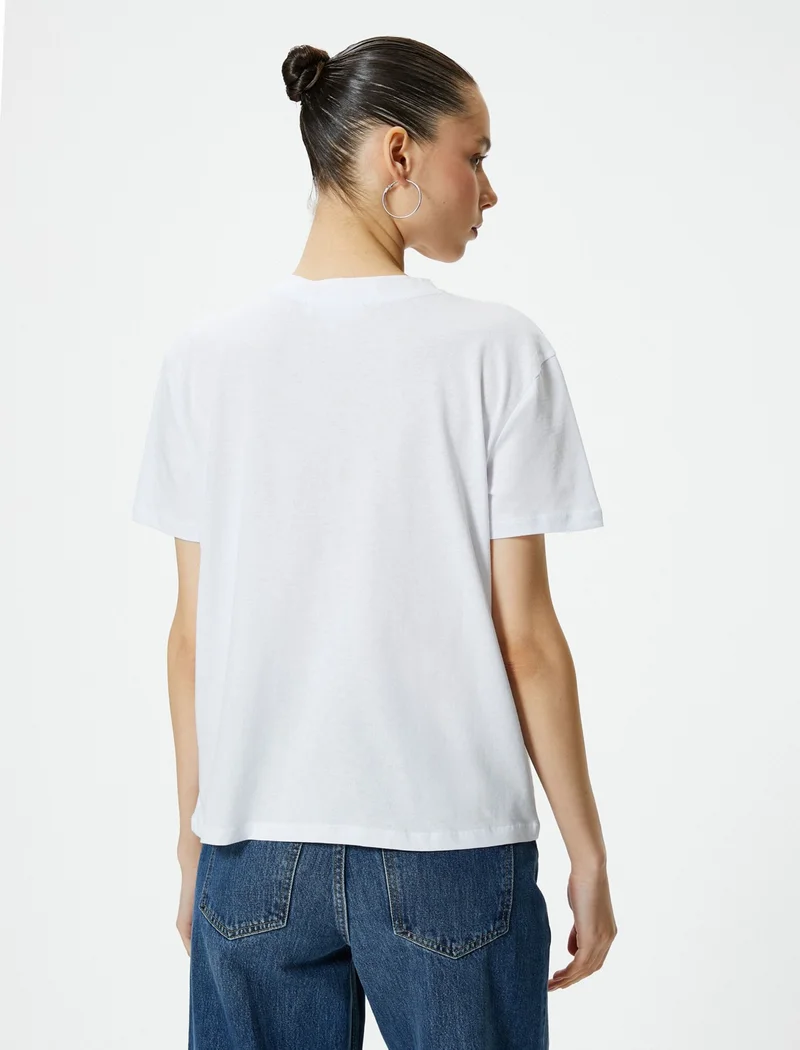 KOTON Cotton Printed T-Shirt Short Sleeve Crew Neck Cotton