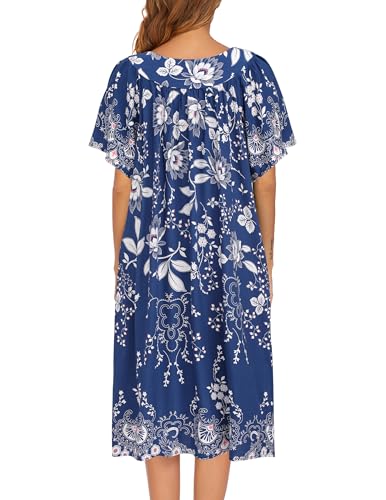 Ekouaer Womens Nightgown Short Sleeve House Dress with Pockets-Floral Print Mumu Dress Evening Blue Vines, X-Large - Image 4