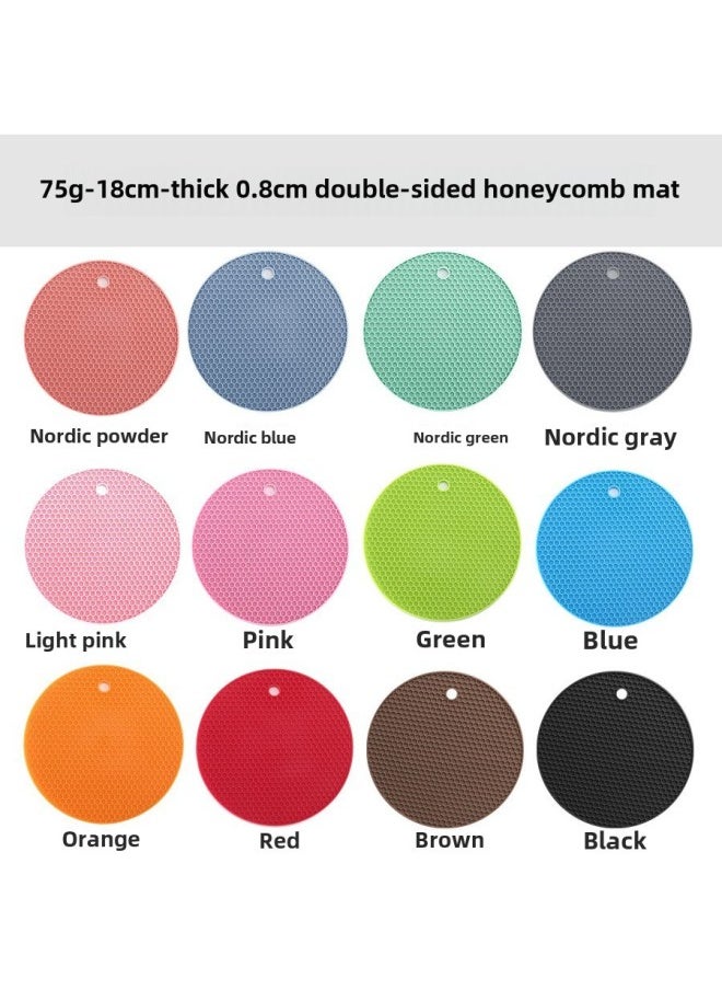 Generic - Spot Thick Round Silicone Honeycomb Placemat Chinese Simple Silicone Heat Insulation Dish Table Mat Baking Mat Wholesale-Color:75g-18cm-thick 0.8cm-round Double-sided Honeycomb Mat-Specifications:Orange - Image 1