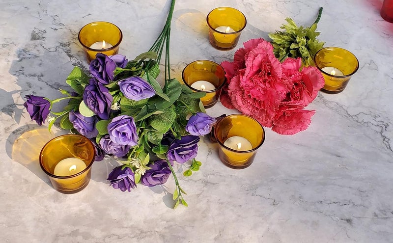 Pure Source India Glass Votive Tealight Candle Holders - Living Room Side Table Home Decoration (Glass, Pack of 6, Yellow) - Image 2
