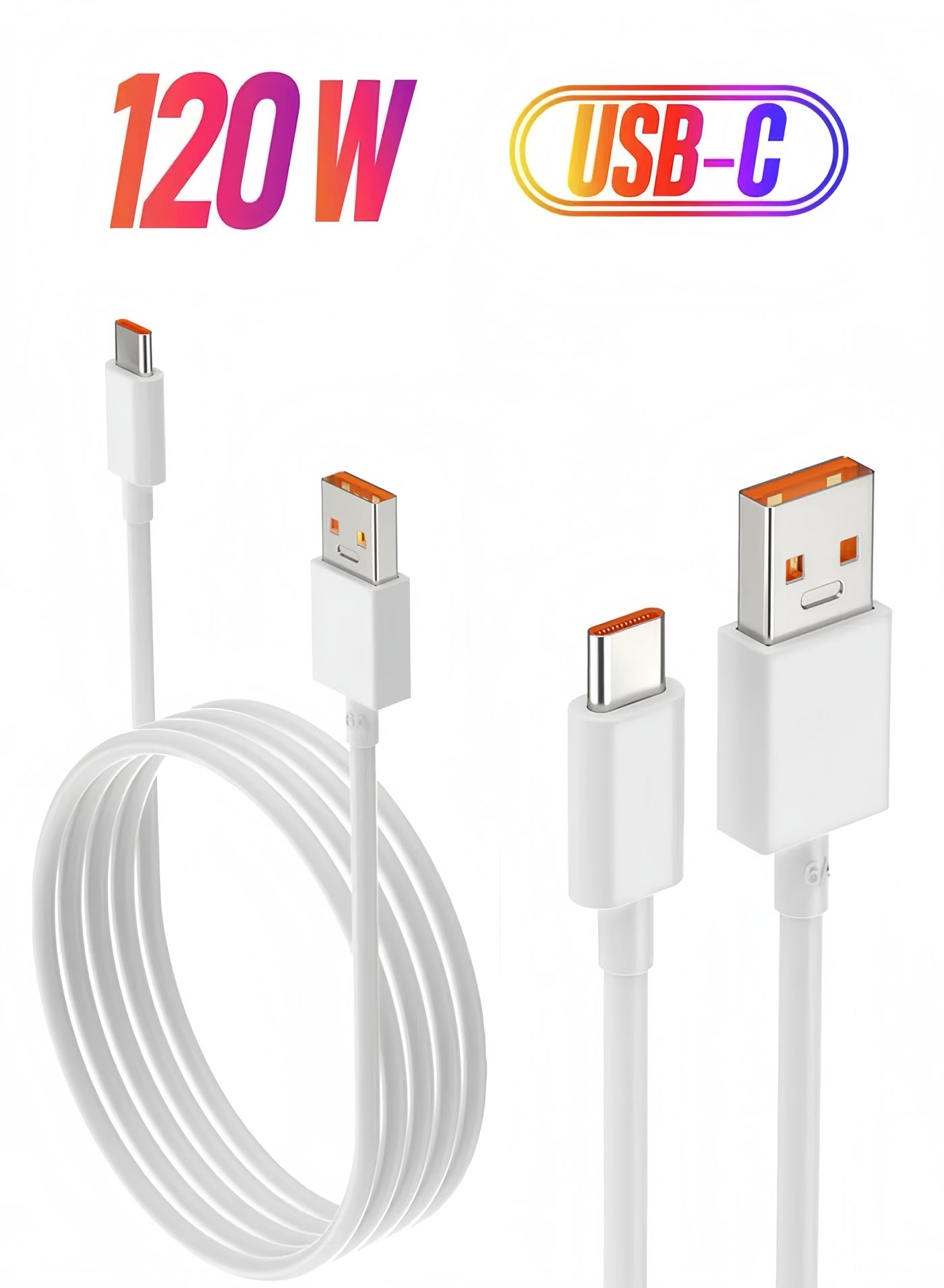 2 Pieces USB Type A to C Charge and Sync Cable –120W USB-A to USB-C Charging Cable for Fast Charging of Mobile Phones and Tablets – 2 meters