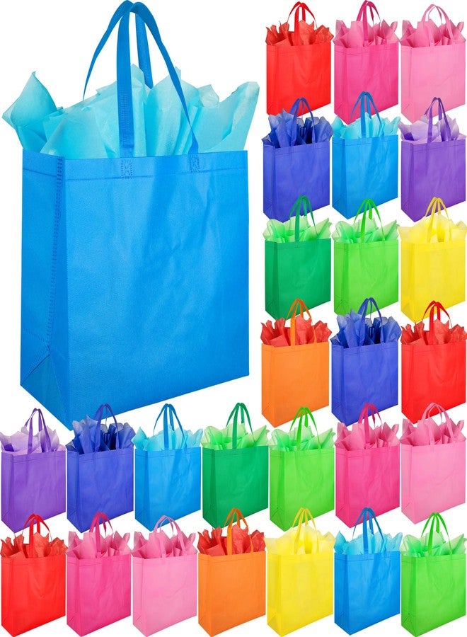 SPERPAND 30 Pcs Large Goodie Bags with Tissues - 15.7" Reusable Non Woven Treat Tote Gift Bag with Handles for Kids Birthday, Holiday Gift Bag, Baby Shower, Rainbow Party Favor Bags - Image 1