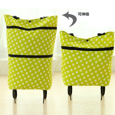 Supermarket shopping bag folding portable large handbag shopping bag with wheels waterproof bag large capacity trolley case Green dots 