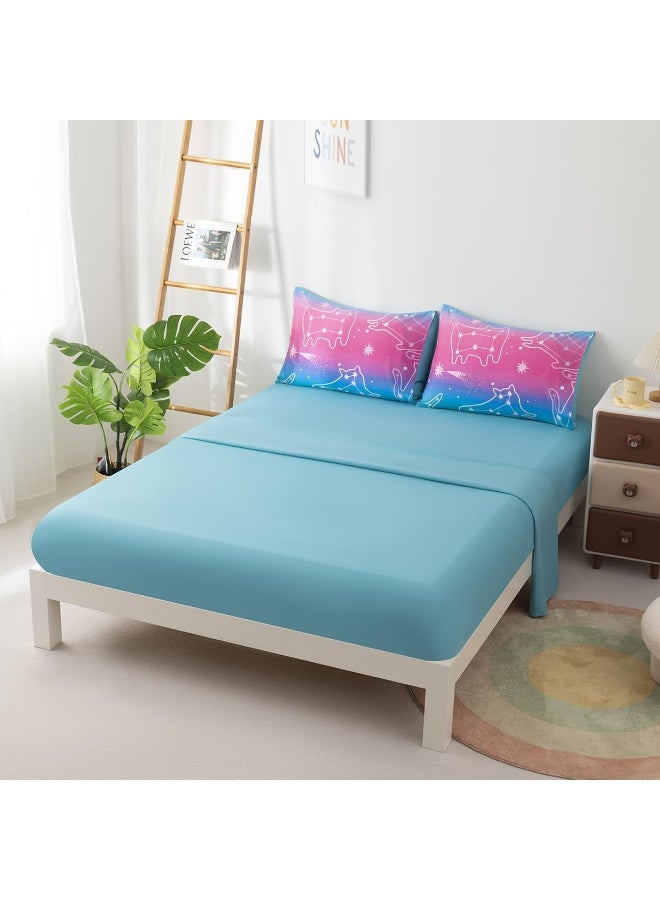 Podol 5 Pieces Gradient Cat Glitter Bedding Set for Girl Pink Blue Ombre Comforter Set Full Size Ultra Soft Bed in A Bag - Image 4