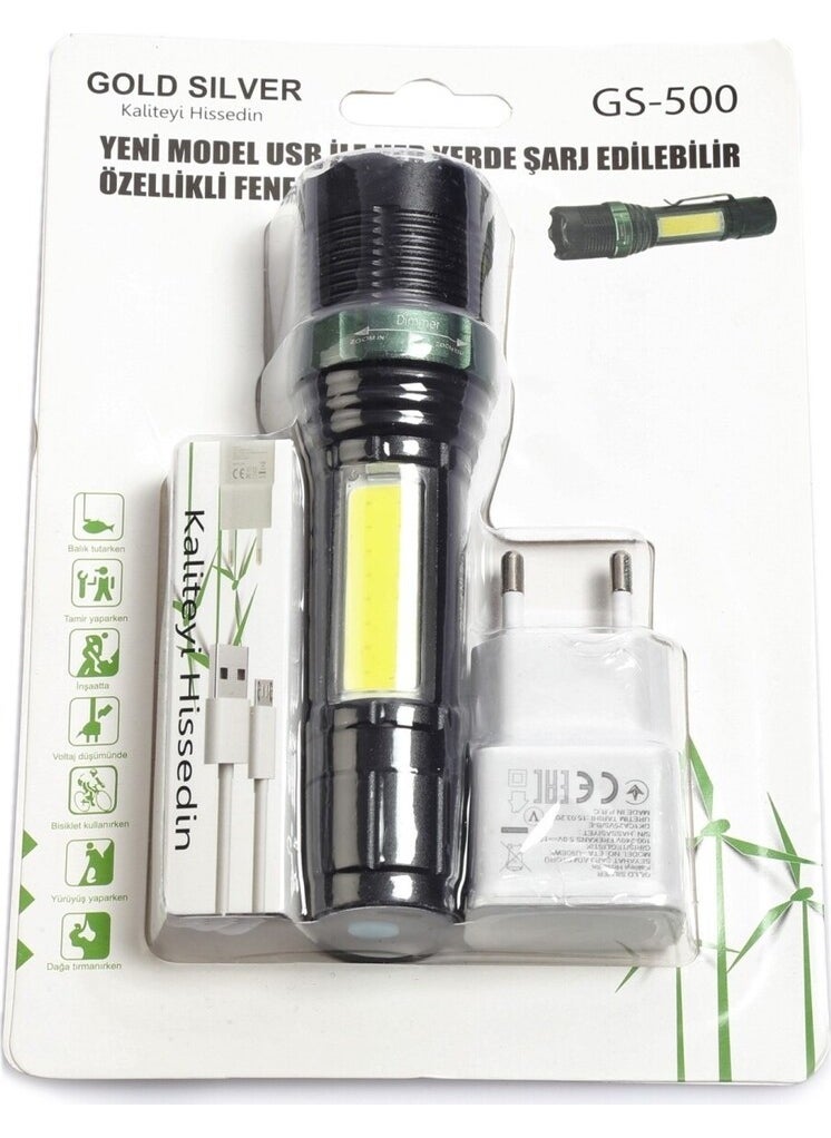 Gold Silver GS-500 USB Rechargeable T6 LED Flashlight  - Image 4