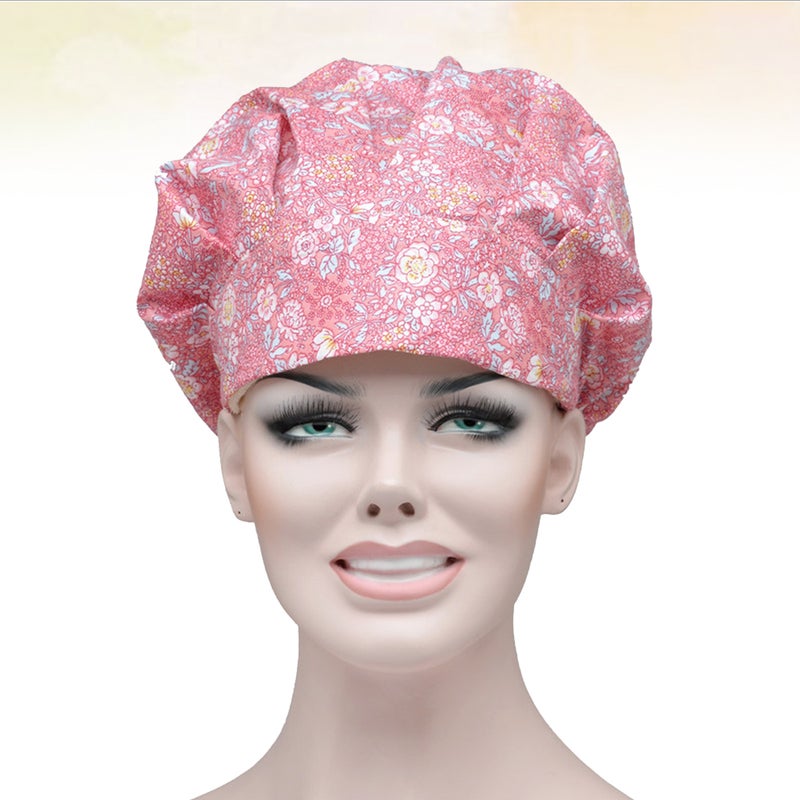 👕 قبعة ممرضة بطباعة زهور مع حزام قابل للتعديل قبعة قطنية للعمل في غرفة العمليات والطهاة - Image 4