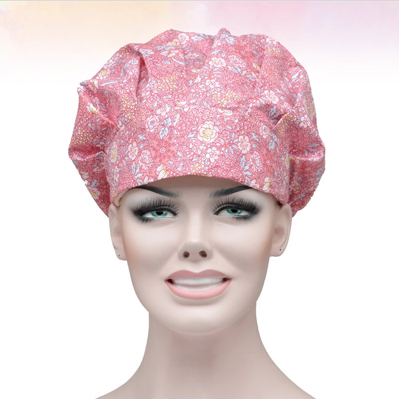 👕 قبعة ممرضة بطباعة زهور مع حزام قابل للتعديل قبعة قطنية للعمل في غرفة العمليات والطهاة - Image 1