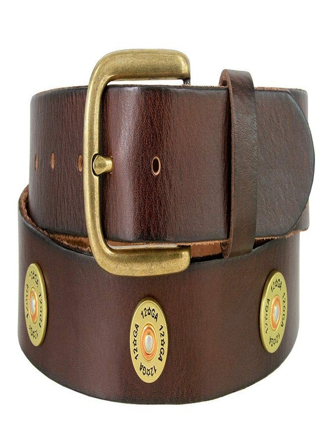 Belts.com 12 Gauge Shotgun Shell Conchos Full Grain Genuine Leather Belt 1-1/2"(38mm) Wide (Brown, 38) - Image 1