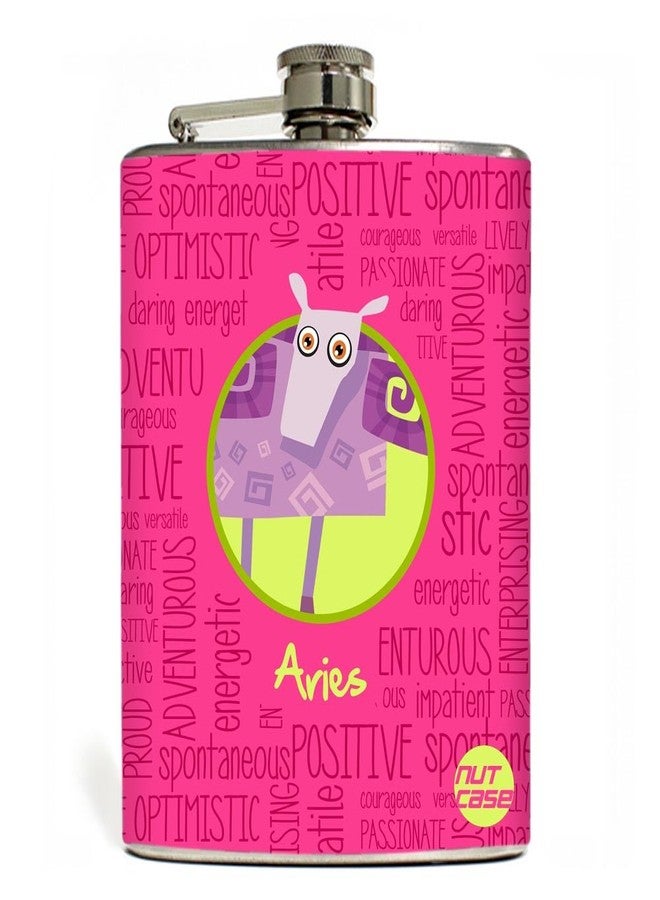 Designer Hip Flask 7 Oz Nutcase - - Star Signs - Aries Pink