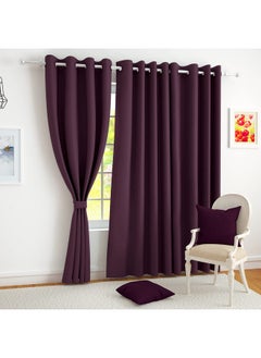Story@Home Blackout Door Curtains 7 Feet Long Set of 2 | Plain Design Door Curtain | Thermal Insulated Curtains | 100% Room Darkening Curtains | Door Curtains for Living Room | (116 x 215 cm, Purple)