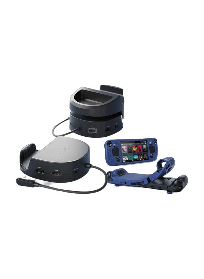 Syntech Mini Dock Compatible with Steam Deck/Steam Deck OLED/ROG Ally, 6-in-1 Docking Station with HDMI 2.0 4K@60Hz, Gigabit Ethernet, 3 x USB 3.0, PD Charging Stable Round Doc & Syntech Protective Case Compatible with Steam Deck Accessories Console OLED/LCD, All-Round Protection with Non-Slip Thumb Grips, Silicone Cover for Enhanced Fit and Alignment-Navy BlueBundle - Image 1