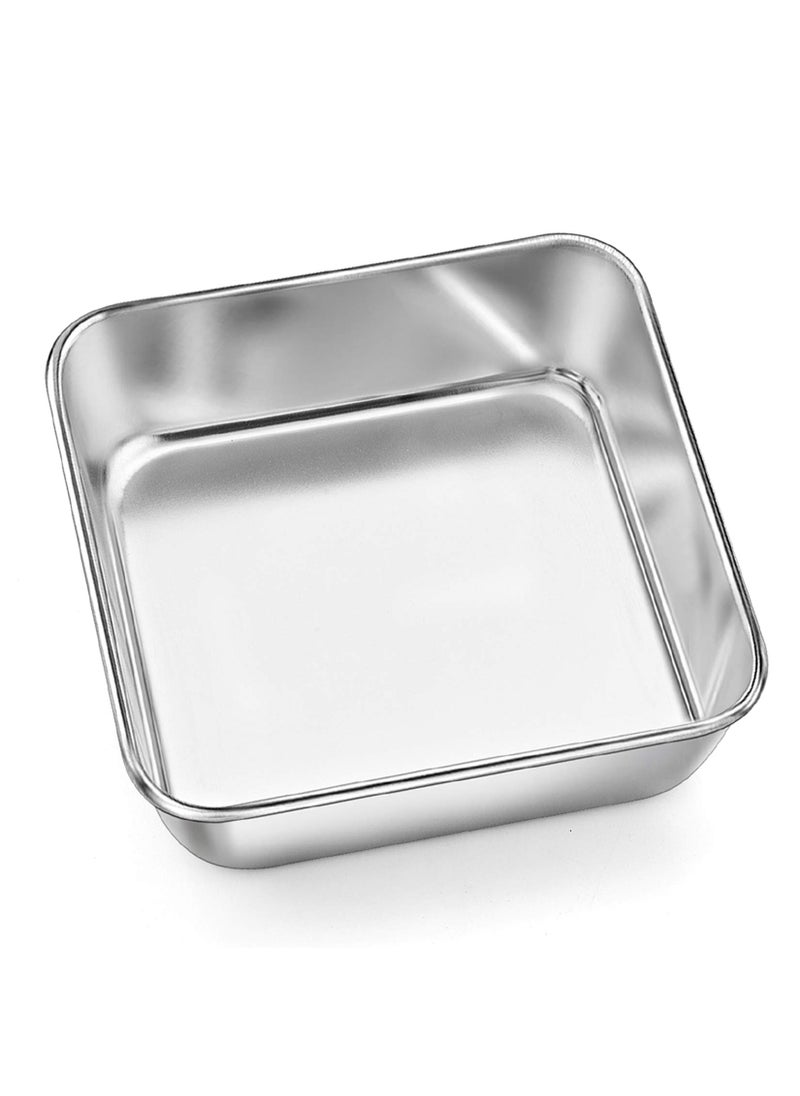 P&P CHEF PP CHEF Square Baking Cake Pans Small Stainless Steel Lasagna Brownie Pan For Birthday Cake Bread Pie Nontoxic  Durable Smooth Rim  Leakproof Oven  Dishwasher Safe 6 Inch  1 Pcs 