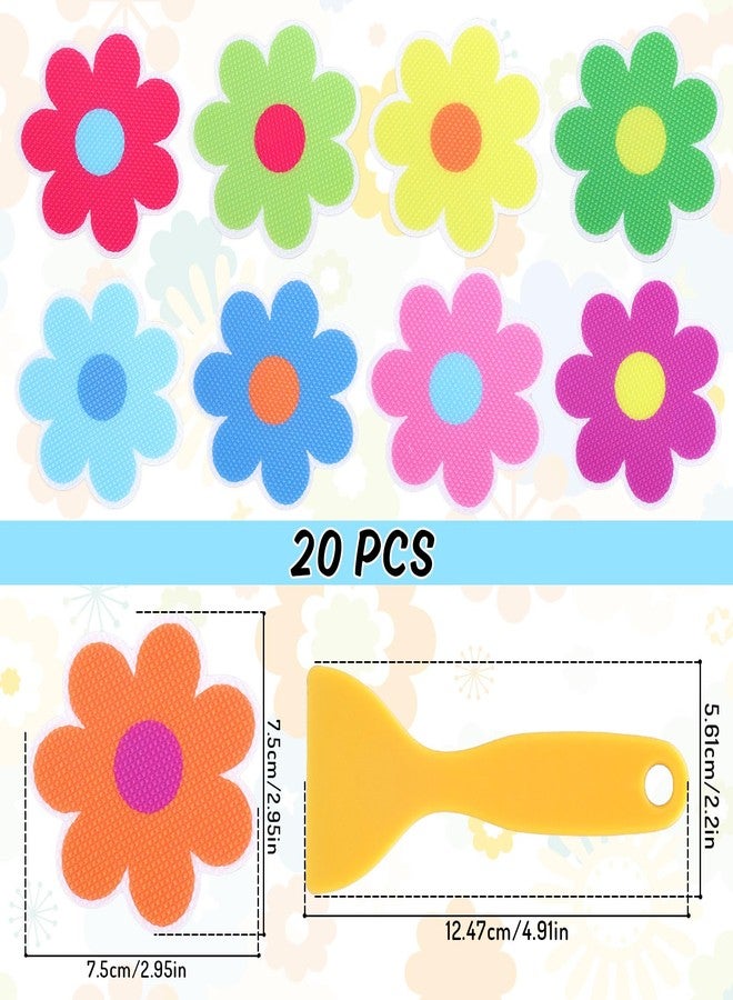 Whaline 20Pcs Daisy Flower Bathroom Non Slip Stickers Waterproof Anti Slip Bathtub Treads with Scraper Bathroom Decorative Adhesive Decals for Shower - Image 2
