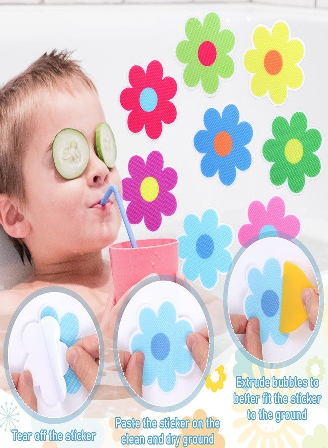 Whaline 20Pcs Daisy Flower Bathroom Non Slip Stickers Waterproof Anti Slip Bathtub Treads with Scraper Bathroom Decorative Adhesive Decals for Shower - Image 3