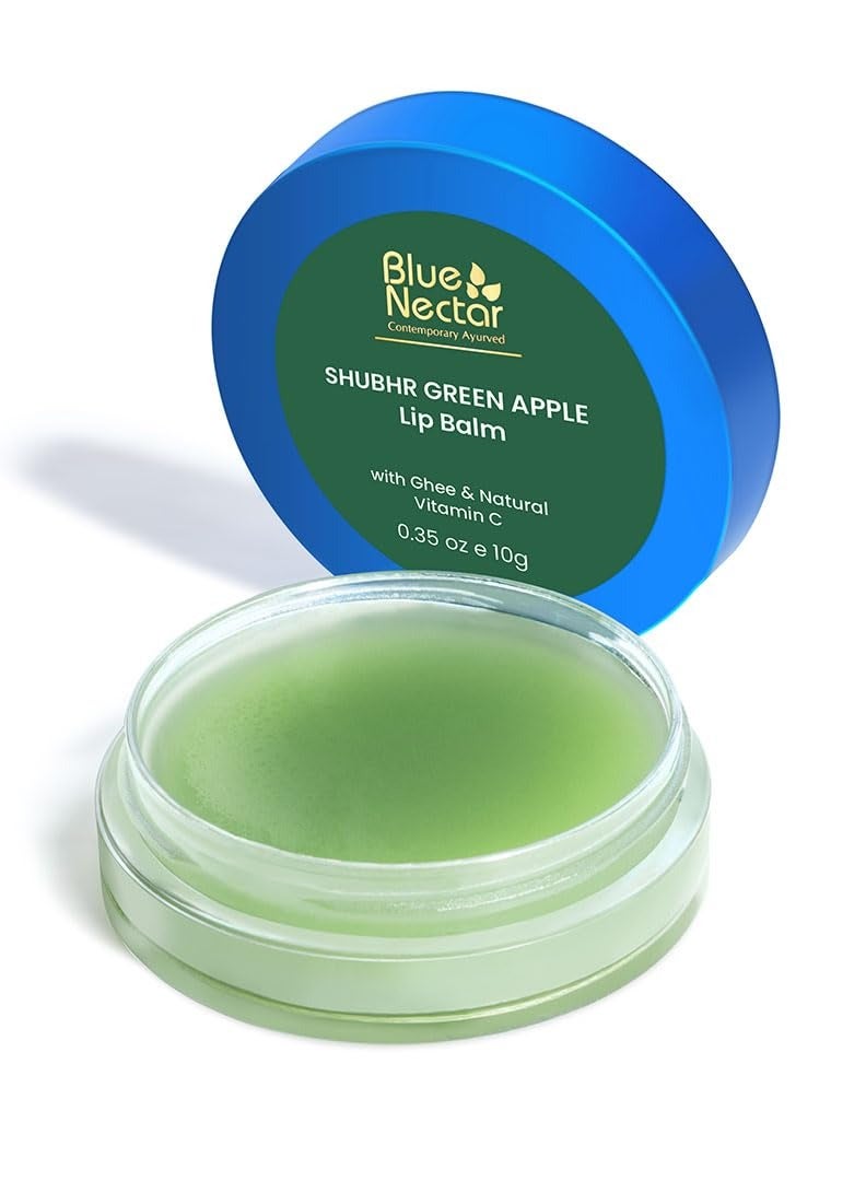 Blue Nectar Shubhr Green Apple Lip Balm & Gloss With Ghee & Natural Vitamin C for Dry Chapped Lips with intense moisturization |100% Ayurvedic|Paraben & Sulphate Free| (10g, 10 Herbs) - Image 1