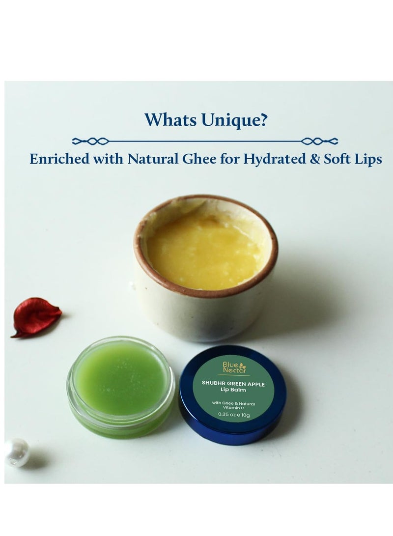 Blue Nectar Shubhr Green Apple Lip Balm & Gloss With Ghee & Natural Vitamin C for Dry Chapped Lips with intense moisturization |100% Ayurvedic|Paraben & Sulphate Free| (10g, 10 Herbs) - Image 2