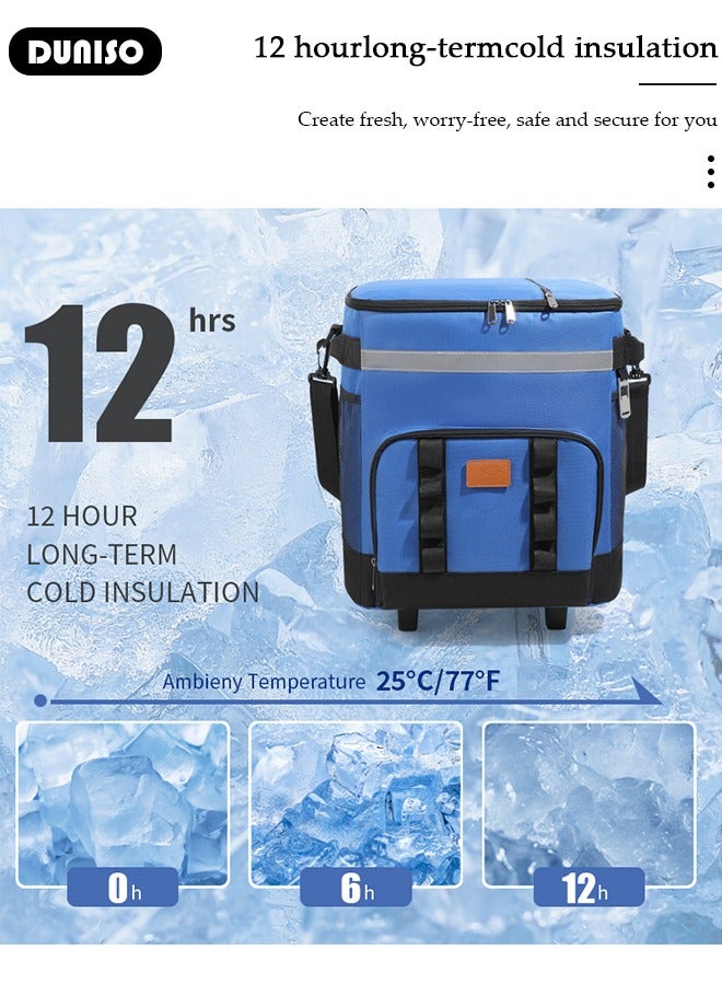 DUNISO Trolley Cooler Food Bag,Portable Cooler Bag Camping Thermal Insulation Storage Organizer Waterproof & Leakproof Keep Hot & Cold 35L Large Capacity with Pull Rod for Outdoor Travel Camping Picnic Hiking Fishing Beach - Image 3