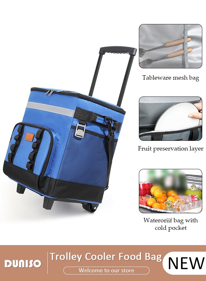 DUNISO Trolley Cooler Food Bag,Portable Cooler Bag Camping Thermal Insulation Storage Organizer Waterproof & Leakproof Keep Hot & Cold 35L Large Capacity with Pull Rod for Outdoor Travel Camping Picnic Hiking Fishing Beach - Image 1