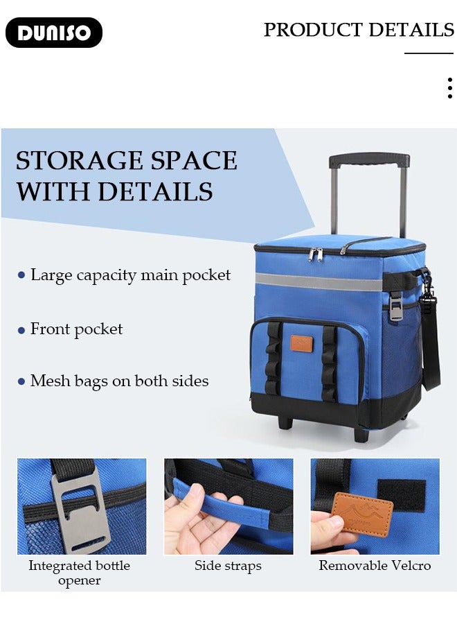 DUNISO Trolley Cooler Food Bag,Portable Cooler Bag Camping Thermal Insulation Storage Organizer Waterproof & Leakproof Keep Hot & Cold 35L Large Capacity with Pull Rod for Outdoor Travel Camping Picnic Hiking Fishing Beach - Image 5