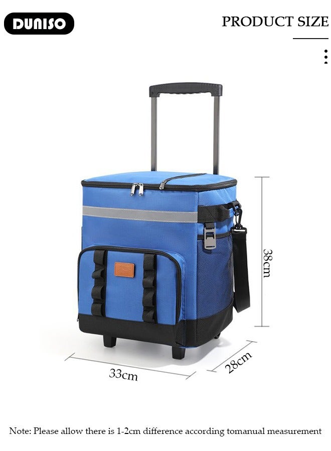 DUNISO Trolley Cooler Food Bag,Portable Cooler Bag Camping Thermal Insulation Storage Organizer Waterproof & Leakproof Keep Hot & Cold 35L Large Capacity with Pull Rod for Outdoor Travel Camping Picnic Hiking Fishing Beach - Image 2