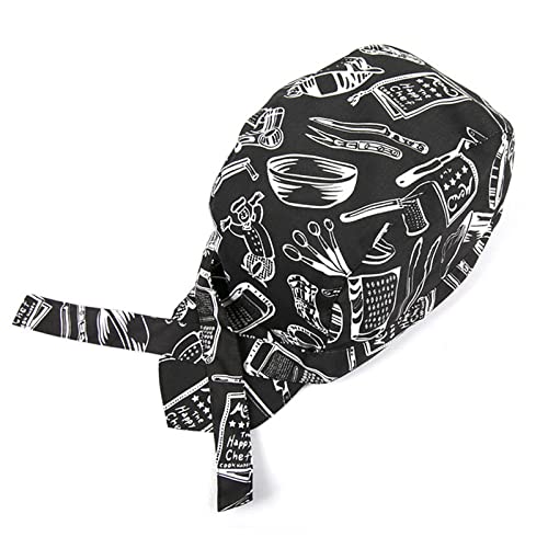 traderplus Men Women Chefs Hat Cap Kitchen Catering Skull Cap Ribbon Cap Turban (Fork Spoon) - Image 3