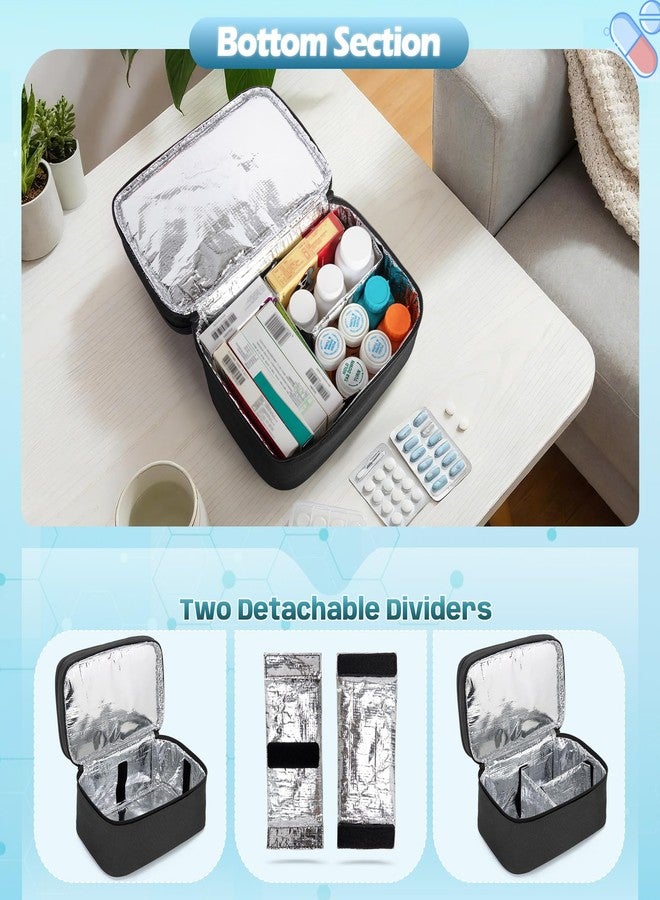 BAFASO Double Layer Pill Bottle Organizer, Insulated Medicine Organizer Bag with Attachable Dividers for Medication and First Aid Kits (Bag ONLY, Black - Image 3