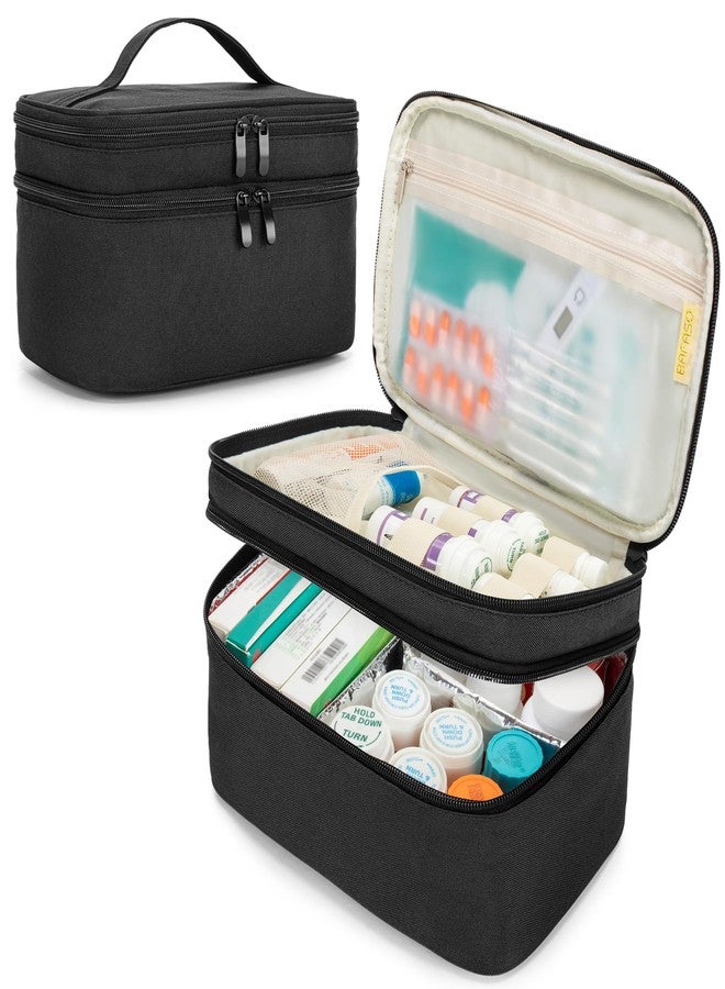 BAFASO Double Layer Pill Bottle Organizer, Insulated Medicine Organizer Bag with Attachable Dividers for Medication and First Aid Kits (Bag ONLY, Black - Image 1