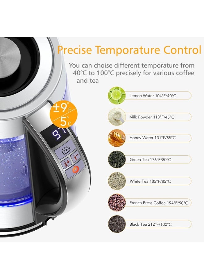 Pillarmax Electric Glass Kettle Temperature Controls with Removable Infuser 1.7 Liters 2200 W. Tea Maker Brewing Programs. Stainless Steel Glass Boiler, BPA-FREE - Image 2