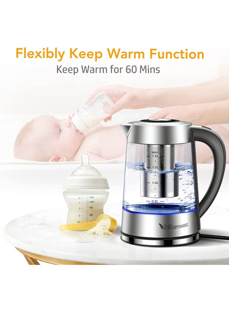 Pillarmax Electric Glass Kettle Temperature Controls with Removable Infuser 1.7 Liters 2200 W. Tea Maker Brewing Programs. Stainless Steel Glass Boiler, BPA-FREE - Image 3