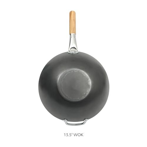 SUR LA TABLE Kitchen Essentials Quick Fire 13.5" Carbon Steel Flat Bottom Wok – Durable Nonstick Stir Fry Pan - Image 3